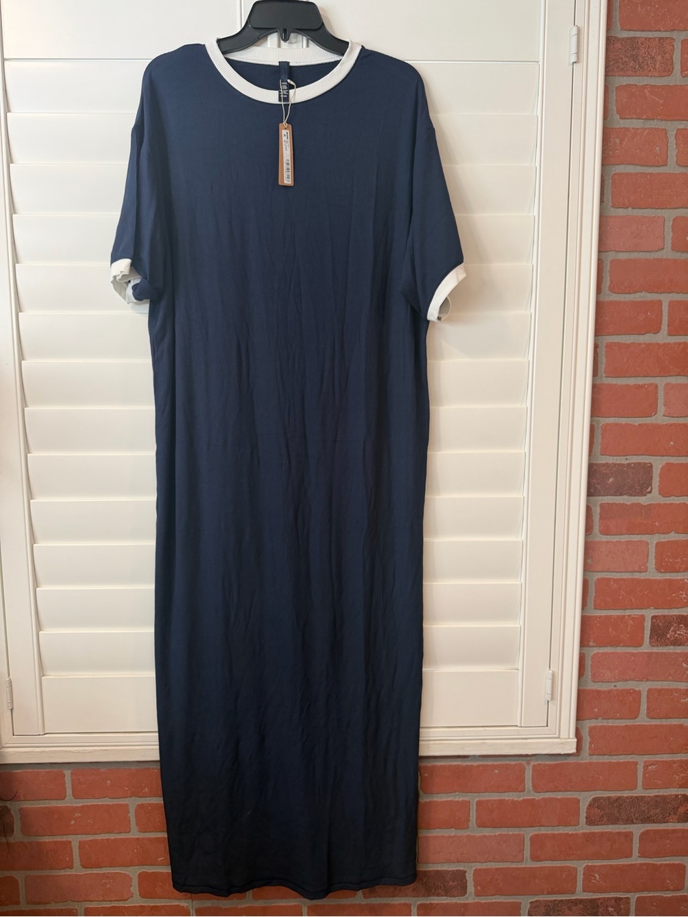 SKIMS soft lounge dress Navy Maxi Dress with White Contrast Trim